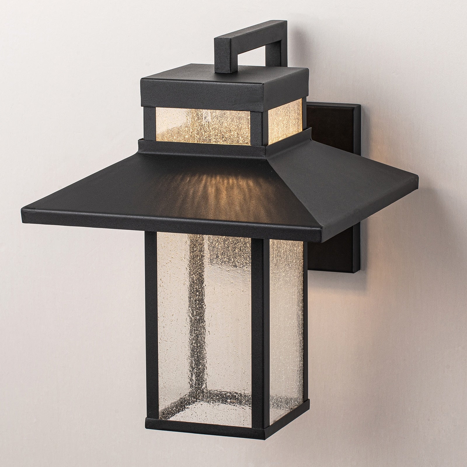 Glowlings 1-Light 13"H Modern Seeded Glass Lantern LED Outdoor Wall Sconce
