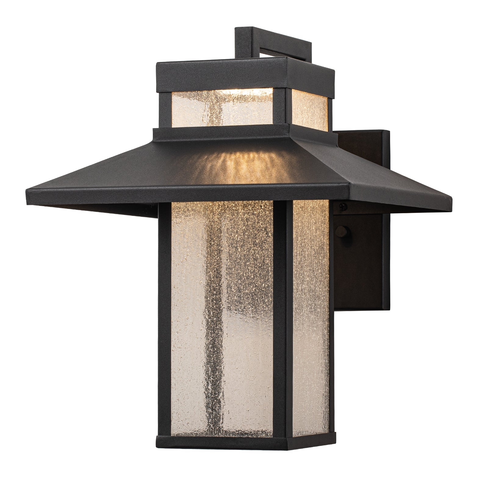 Glowlings 1-Light 13"H Modern Seeded Glass Lantern LED Outdoor Wall Sconce
