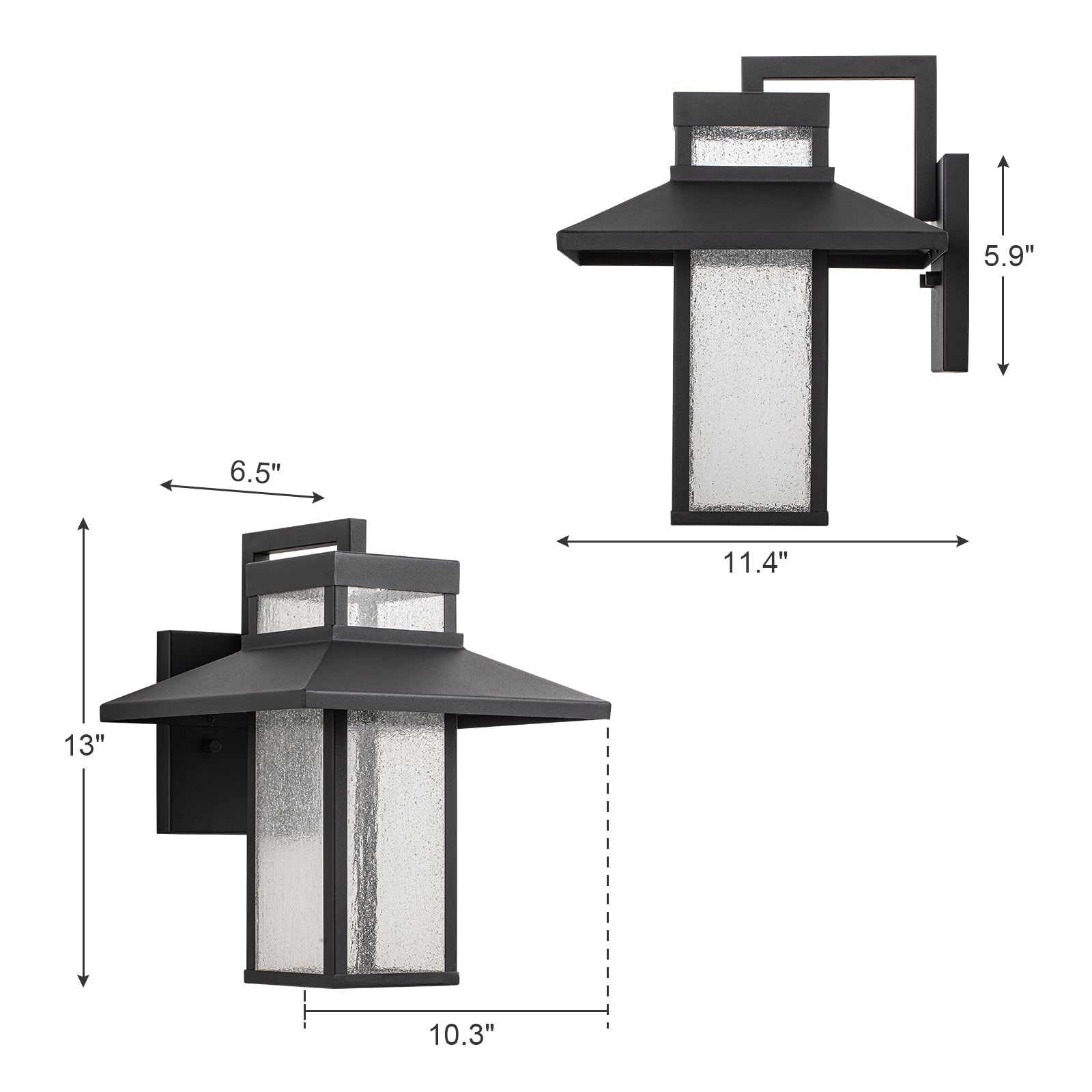 Glowlings 1-Light 13"H Modern Seeded Glass Lantern LED Outdoor Wall Sconce