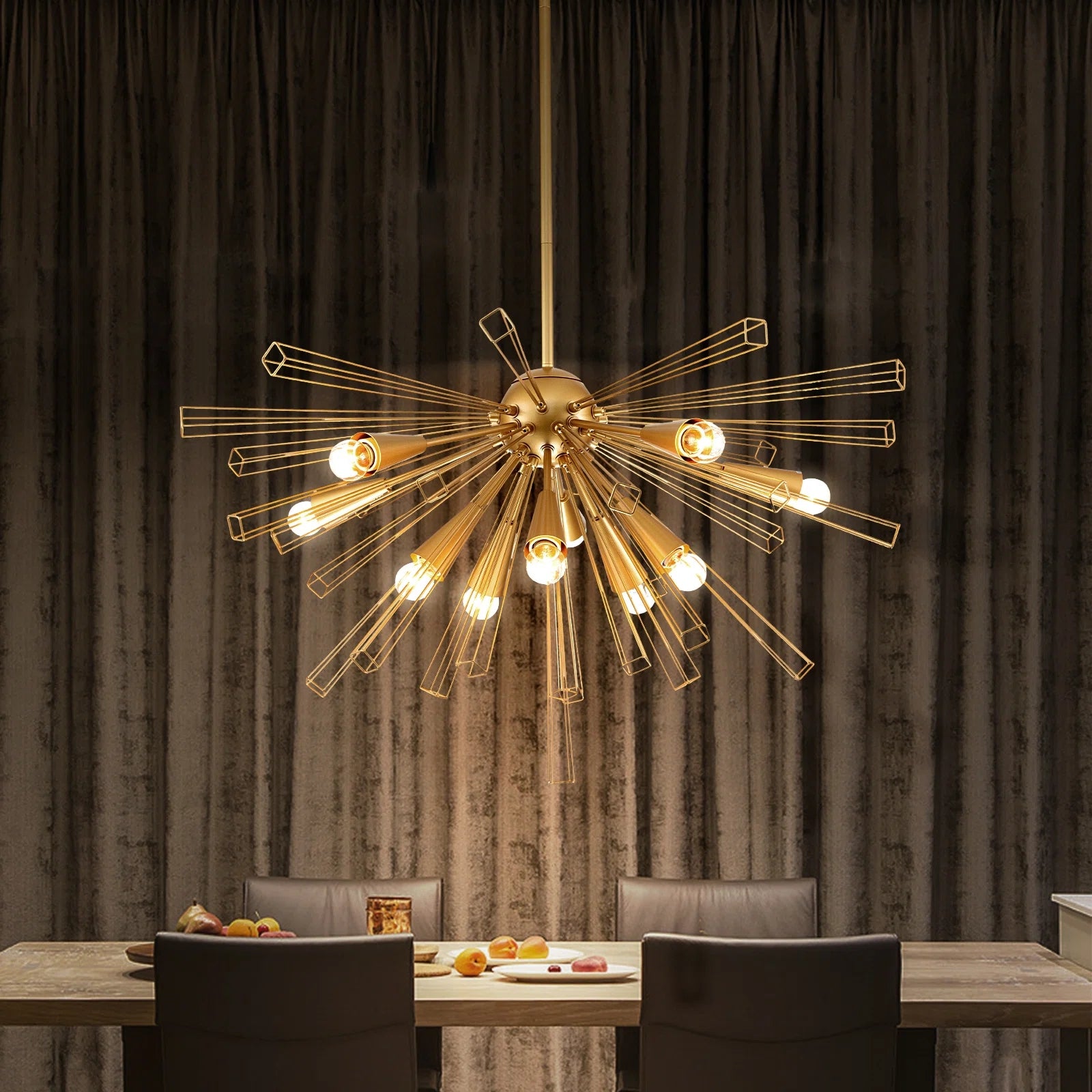 Glowlings 10-flammiger moderner Sunburst-Sputnik-Kugel-Kronleuchter für Esszimmer