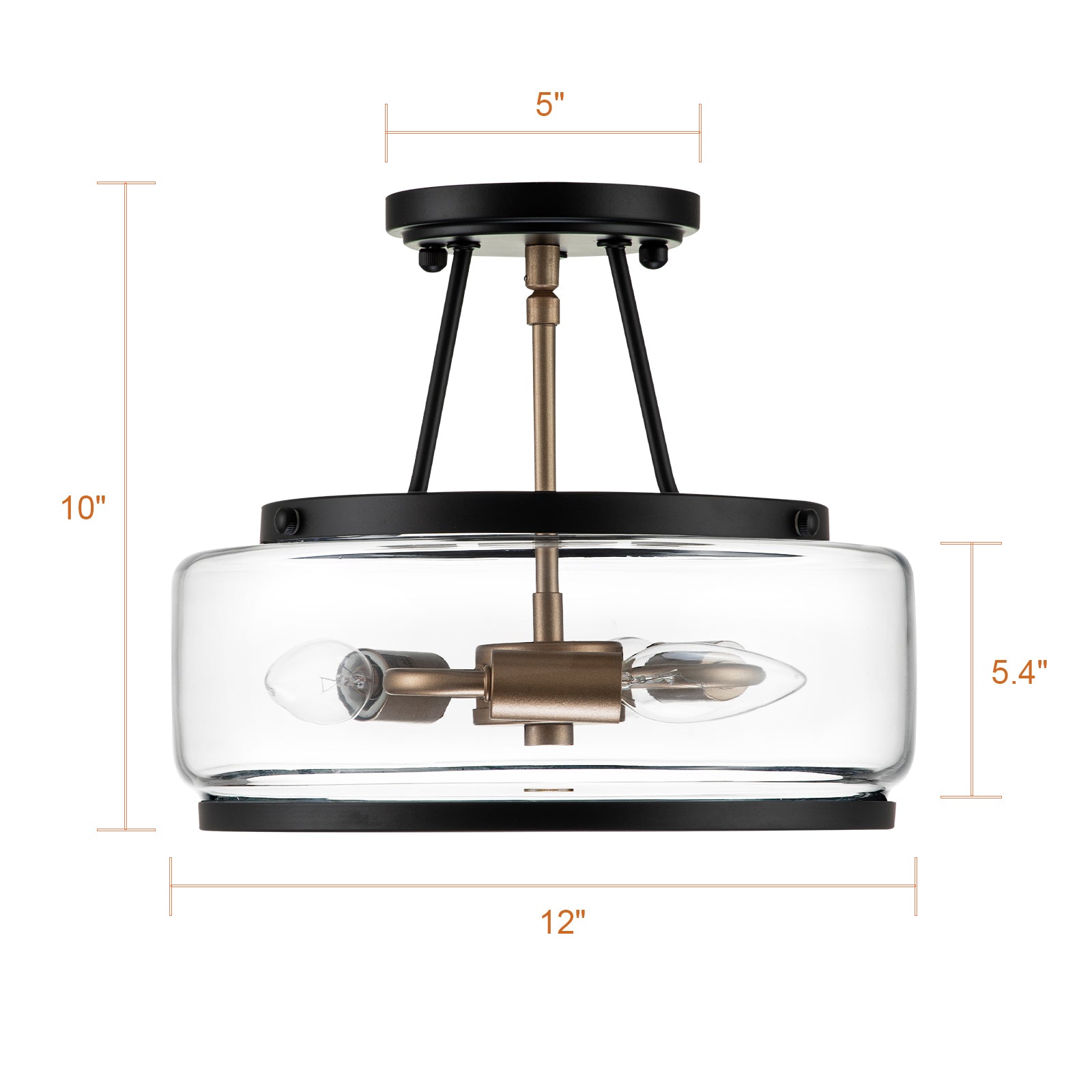 Glowlings Modern 3-Light Drum Clear Glass Lantern Semi Flush Mount
