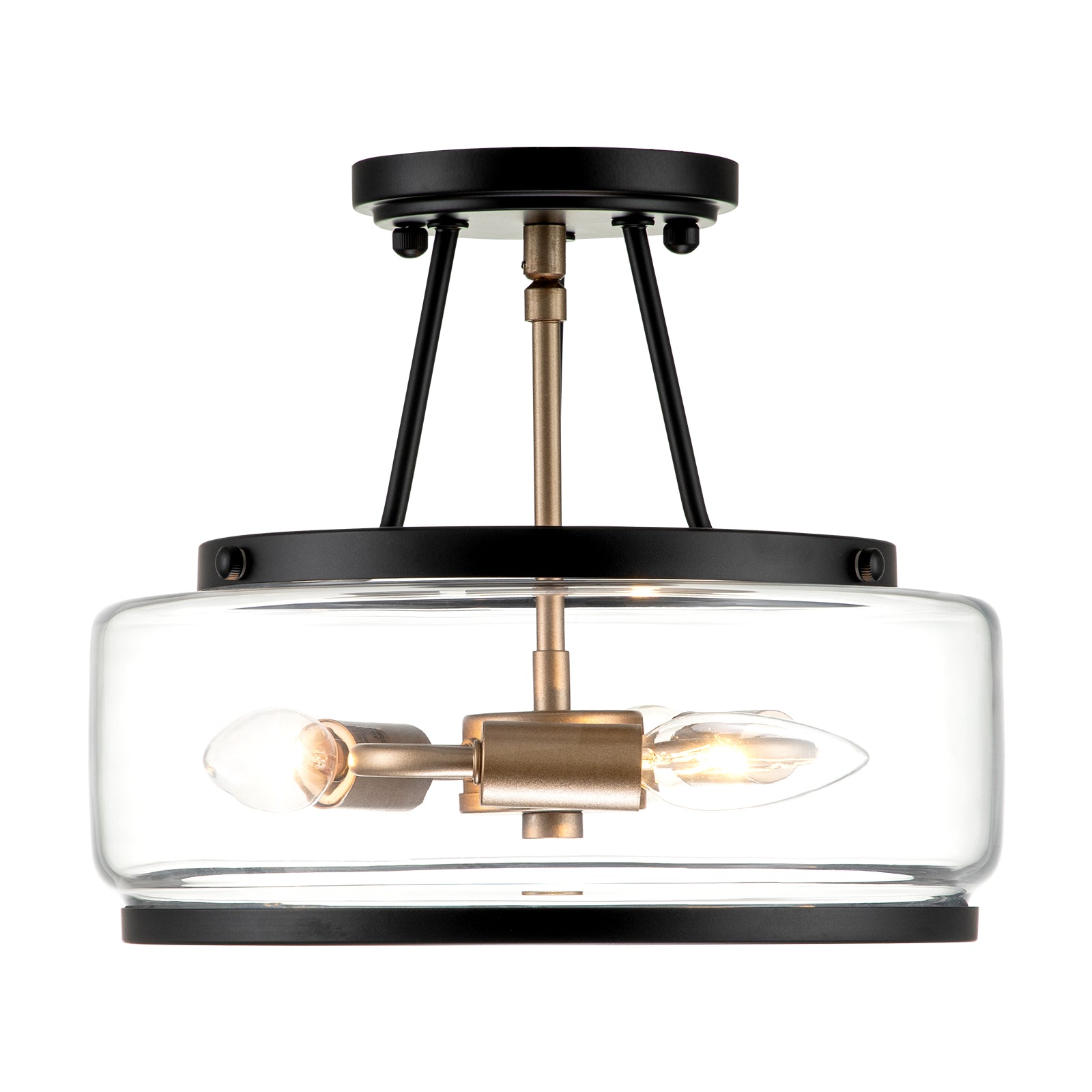 Glowlings Modern 3-Light Drum Clear Glass Lantern Semi Flush Mount