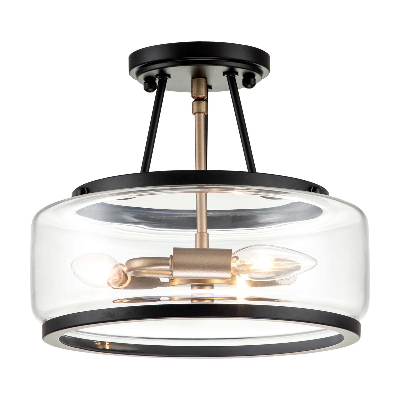 Glowlings Modern 3-Light Drum Clear Glass Lantern Semi Flush Mount