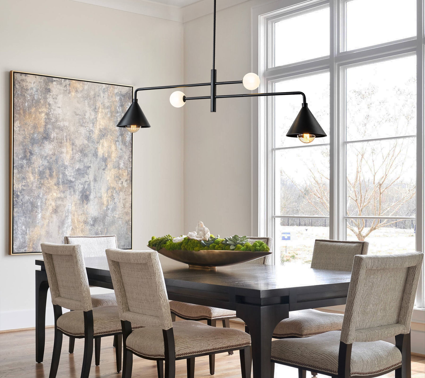 Glowlings Modern 4-Light Rotate 360° Cone Linear Pendant Light with Opal Glass