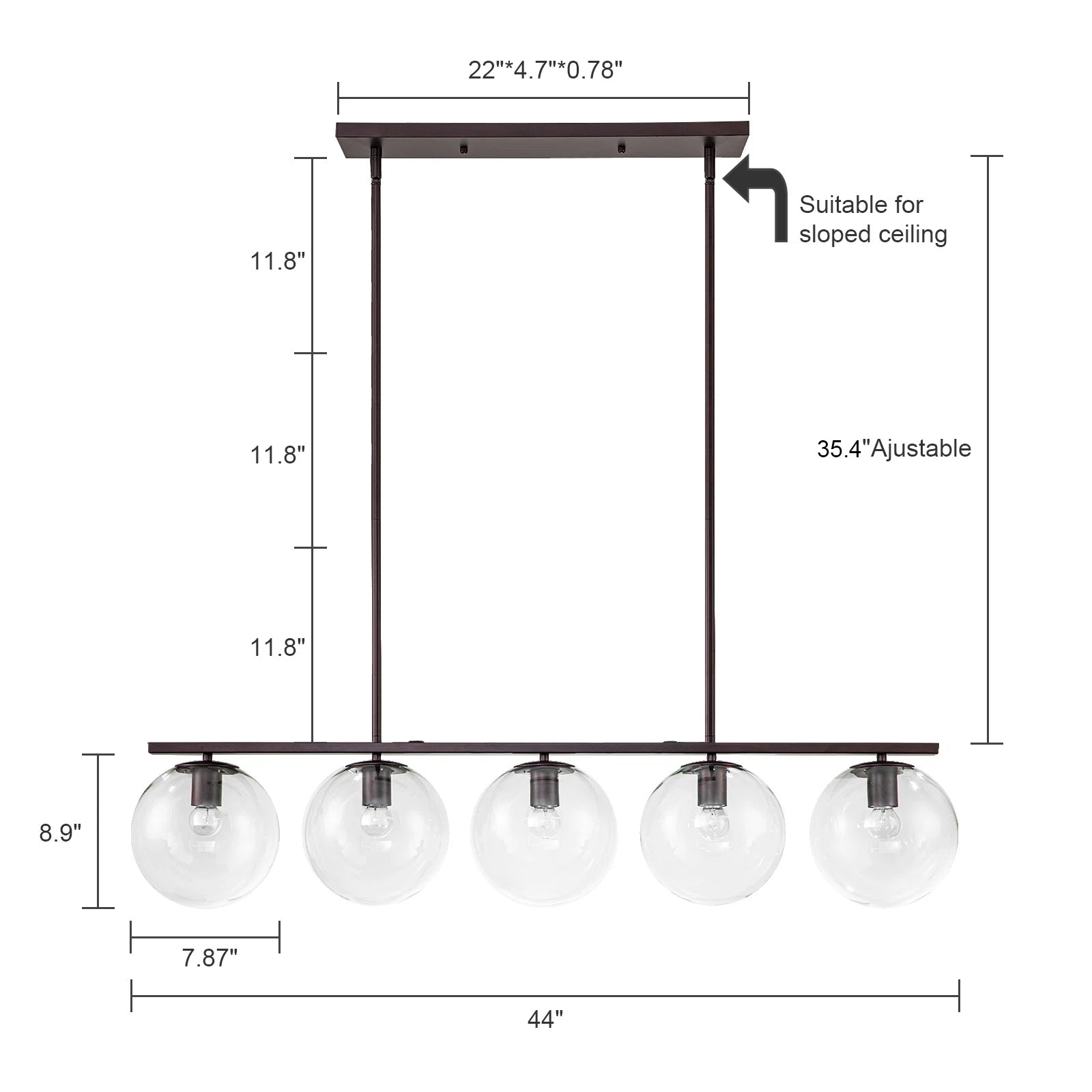 Glowlings 5-Light Modern Clear Glass Globe Linear Pendant Light