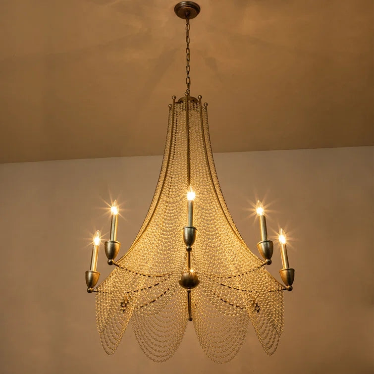 Glowlings 8-Light Empire 35”Wide Large Dimmable Candle Style Crystal Chandelier