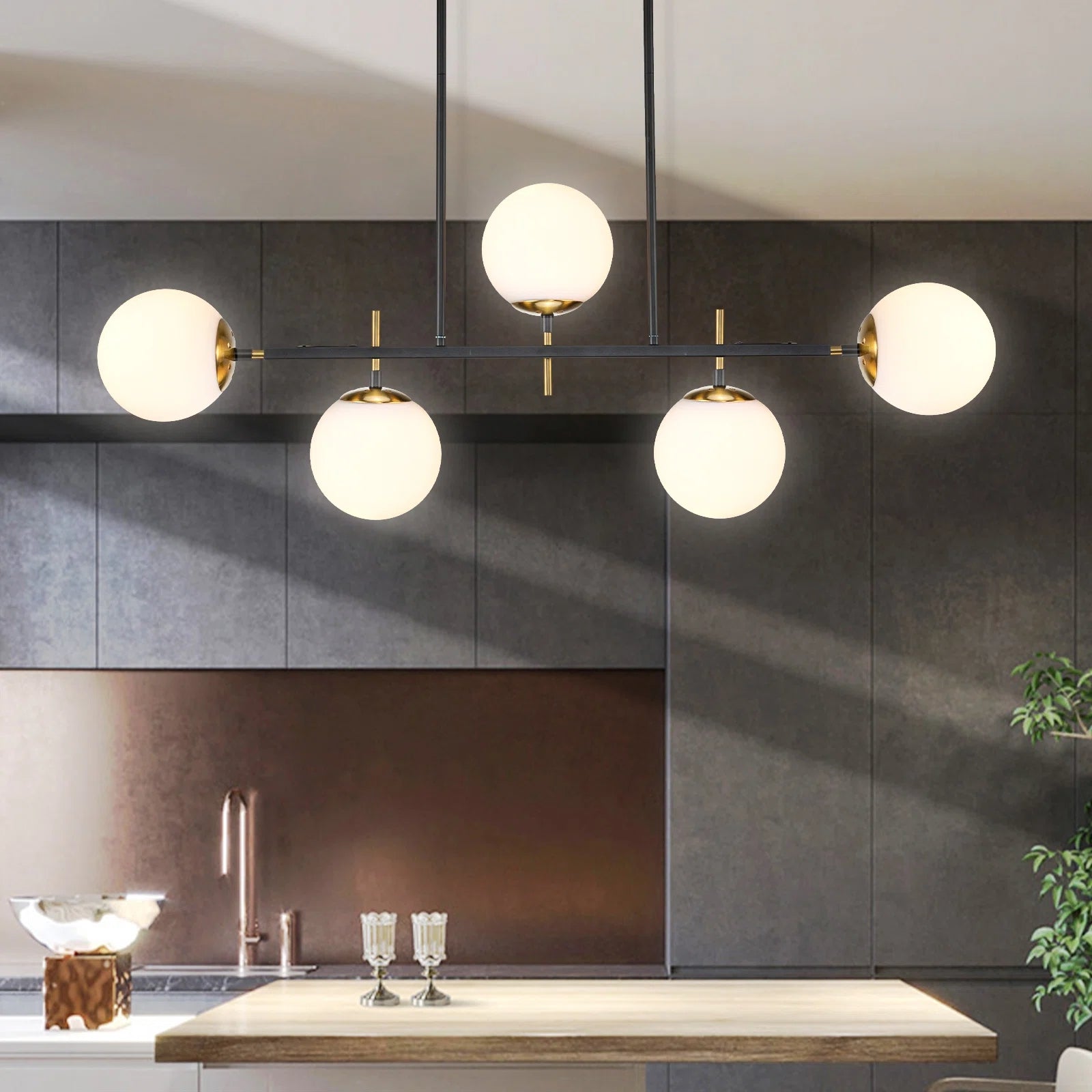 Glowlings Mid-Century 5-Light Glass Globe Linear Chandelier