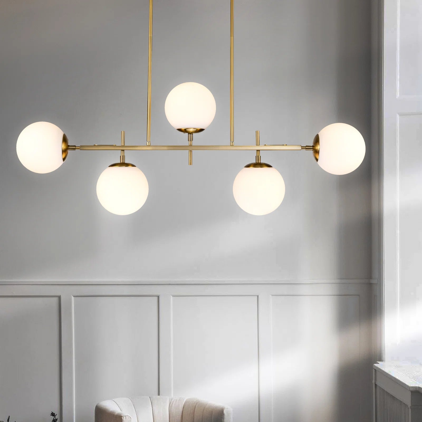Glowlings Mid-Century 5-Light Glass Globe Linear Chandelier