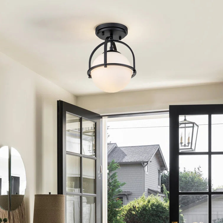 Glowlings Modren Single Opal Class Light Globe Semi Flush Mount Ceiling Light
