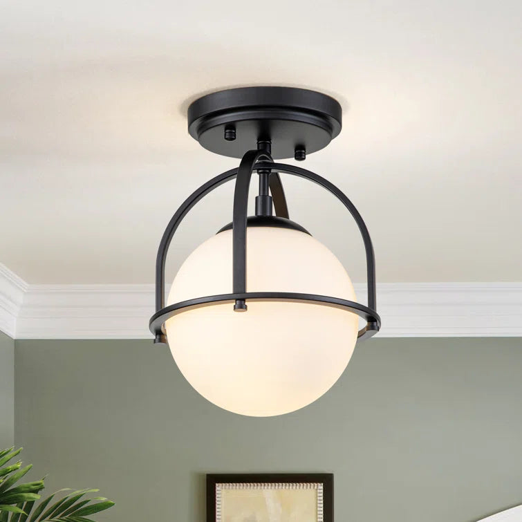 Glowlings Modren Single Opal Class Light Globe Semi Flush Mount Ceiling Light