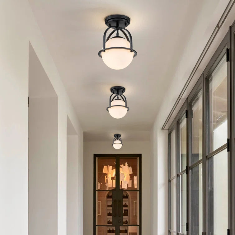 Glowlings Modren Single Opal Class Light Globe Semi Flush Mount Ceiling Light