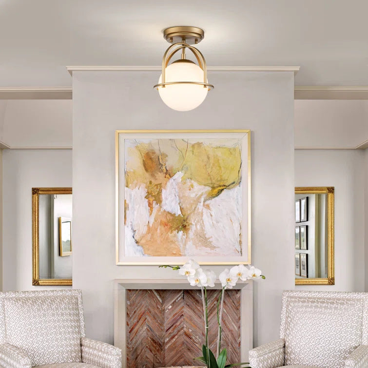 Glowlings Modren Single Opal Class Light Globe Semi Flush Mount Ceiling Light