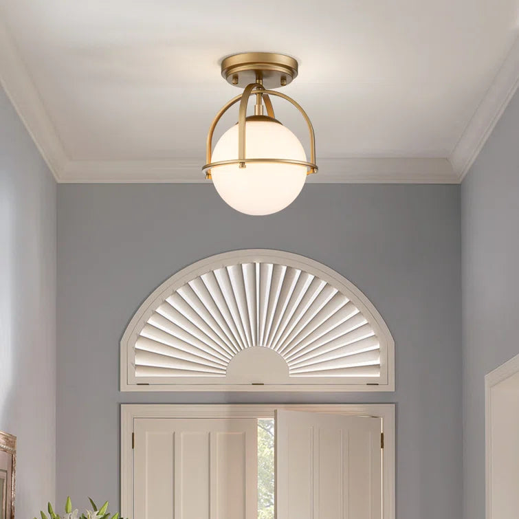 Glowlings Modren Single Opal Class Light Globe Semi Flush Mount Ceiling Light