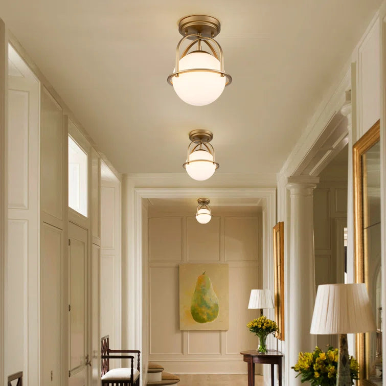 Glowlings Modren Single Opal Class Light Globe Semi Flush Mount Ceiling Light