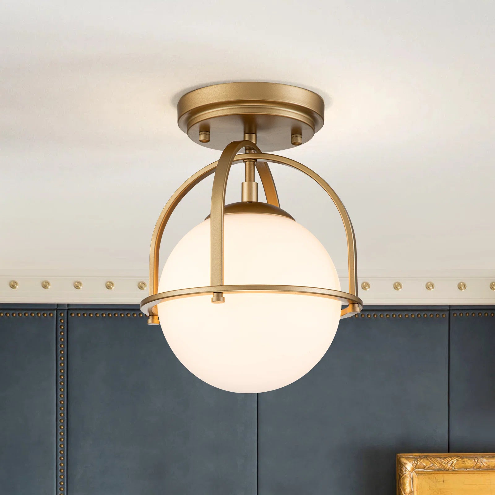 Glowlings Modren Single Opal Class Light Globe Semi Flush Mount Ceiling Light