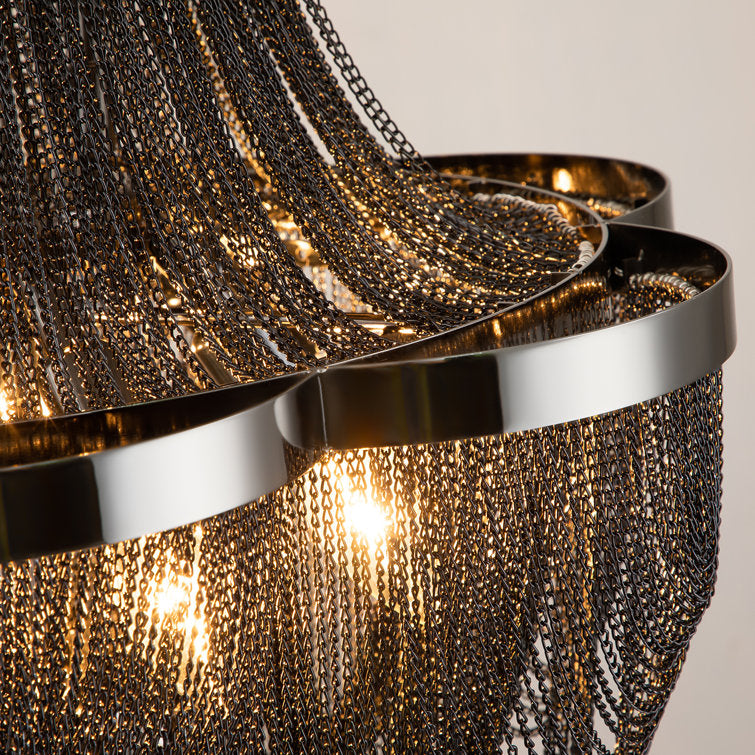 Glowlings 8-Light Empire Unique Statement Black Hanging Chain Tassel Chandelier
