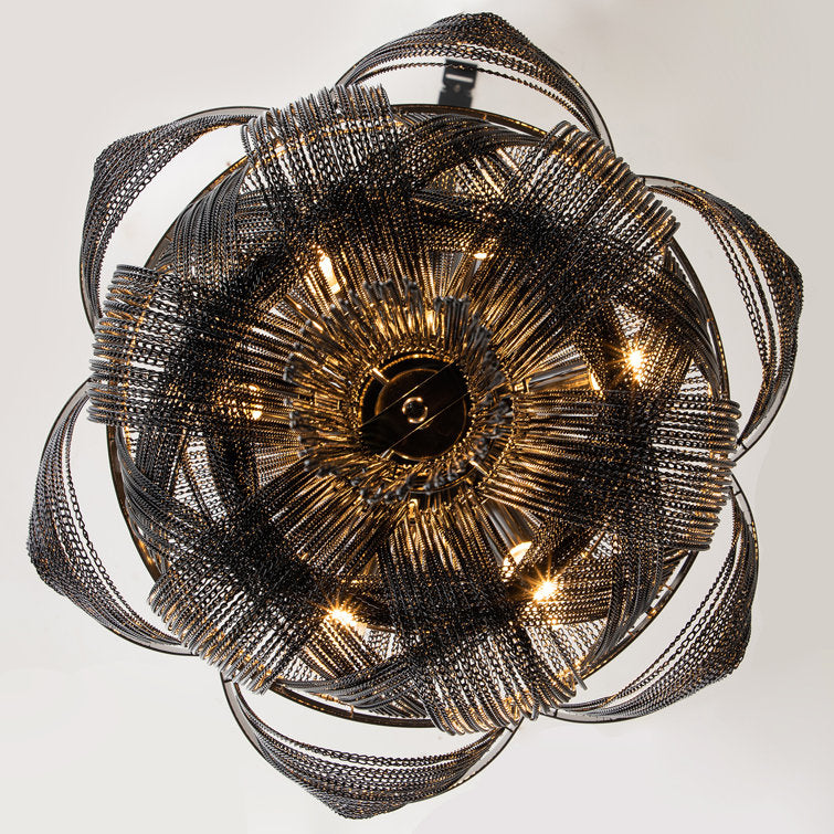 Glowlings 8-Light Empire Unique Statement Black Hanging Chain Tassel Chandelier