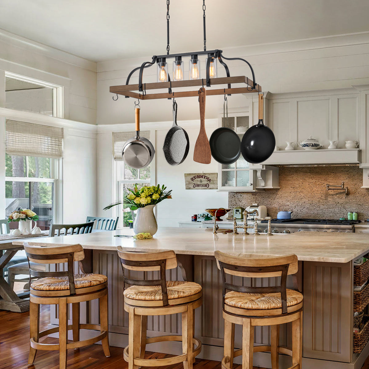 Rustic Kitchen Island With Pot Rack Light Kitchen Island Pot Rack