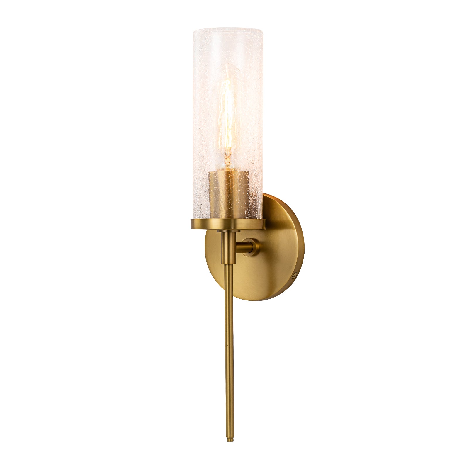 Glowlings 1-Light Brass Cylinder Crackle Clear Glass Indoor Wall Sconce