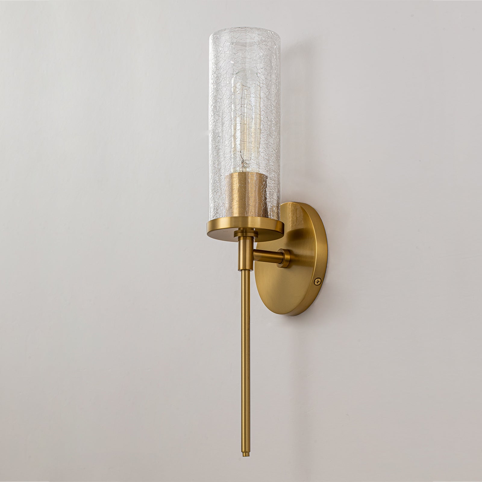 Glowlings 1-Light Brass Cylinder Crackle Clear Glass Indoor Wall Sconce