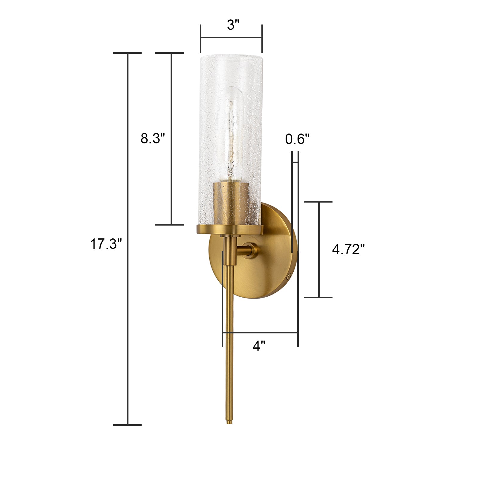 Glowlings 1-Light Brass Cylinder Crackle Clear Glass Indoor Wall Sconce