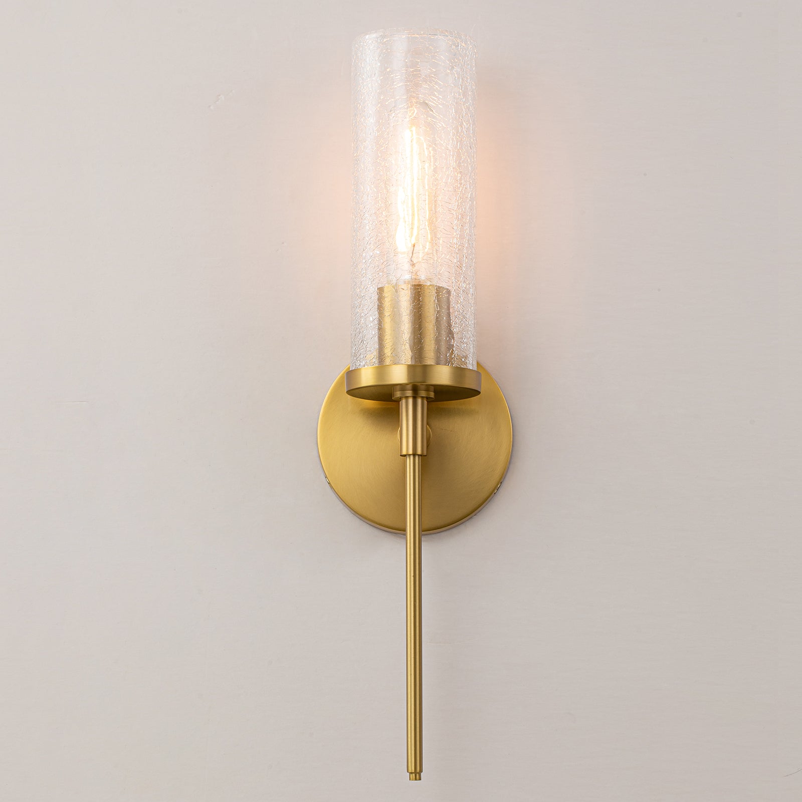 Glowlings 1-Light Brass Cylinder Crackle Clear Glass Indoor Wall Sconce